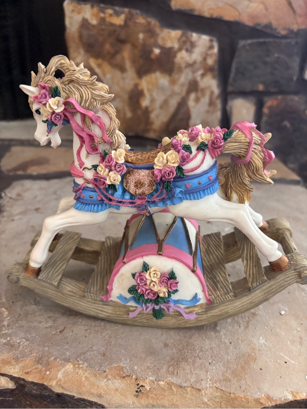 Decorative White and Pink Carousel Rocking Horse Figurine - Home Accents